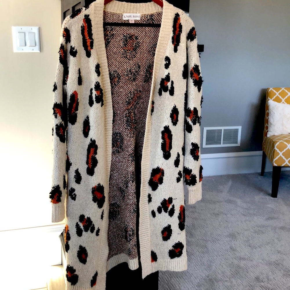 Knox Rose long cheetah open cardigan sweater